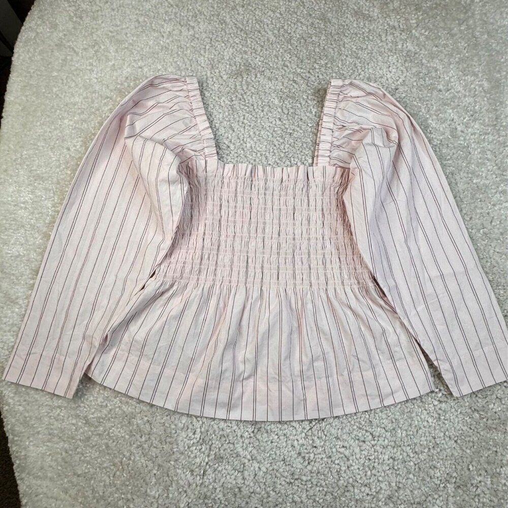 Ganni Shrinking Violet Pink Cotton Smock Top Blouse - Picture 2 of 10